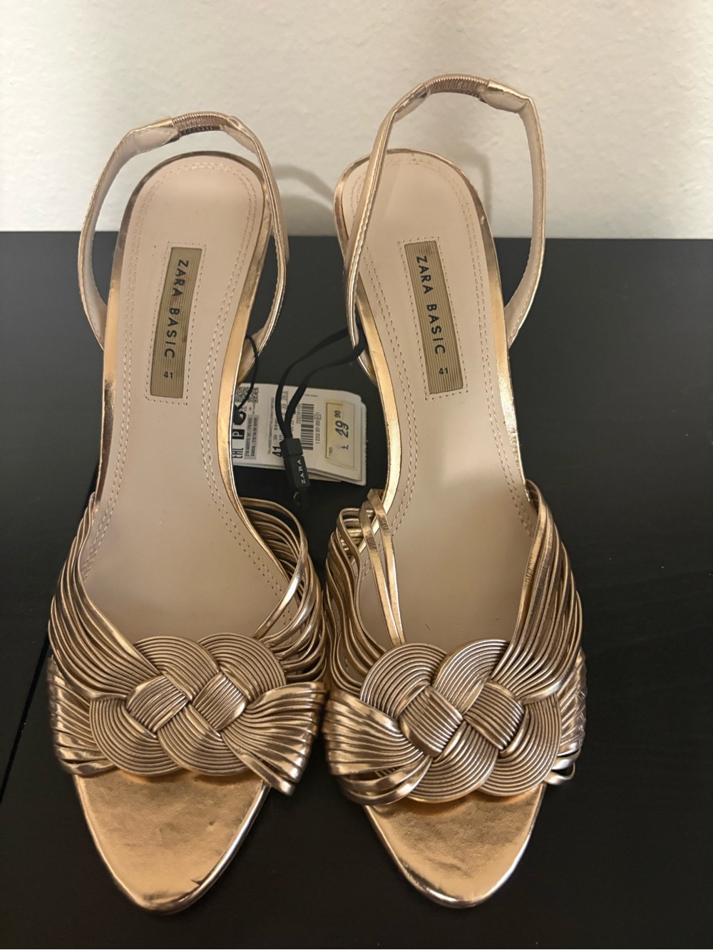 Zara Metallic Pink Gold Braided Slingback Heels Size 10/41